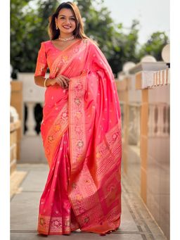 SGF11 - Peach Kanjeevaram Pure Soft Silk Saree with Unstitched Blouse