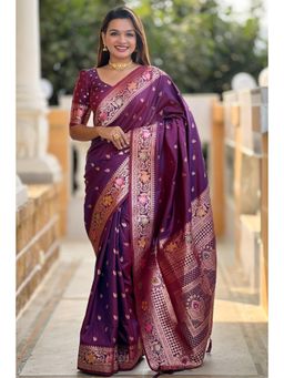 SGF11 - Wine Kanjeevaram Pure Soft Silk Saree with Unstitched Blouse