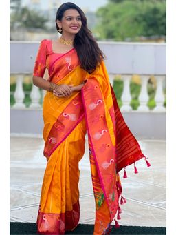 SGF11 - Yellow Kanjeevaram Paithani Pure Soft Silk Saree with Unstitched Blouse
