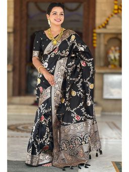 SGF11 - Black Kanjeevaram Pure Soft Silk Saree with Unstitched Blouse