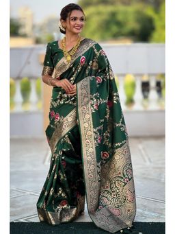 SGF11 - Dark Green Kanjeevaram Pure Soft Silk Saree with Unstitched Blouse