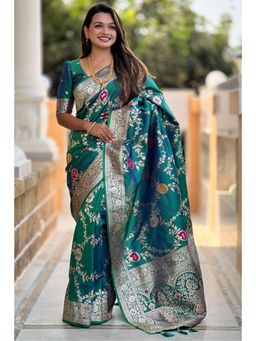 SGF11 - Rama Green Kanjeevaram Pure Soft Silk Saree with Unstitched Blouse