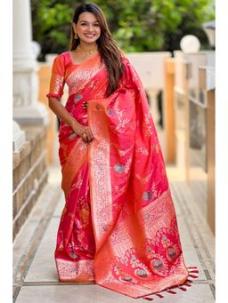 SGF11 - Peach Kanjeevaram Pure Soft Silk Saree with Unstitched Blouse