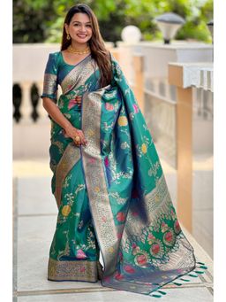 SGF11 - Rama Green Kanjeevaram Pure Soft Silk Saree with Unstitched Blouse