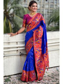 SGF11 - Royal Blue Kanjeevaram Pure Soft Silk Saree with Unstitched Blouse