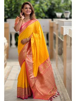 SGF11 - Yellow Kanjeevaram Pure Soft Silk Saree with Unstitched Blouse