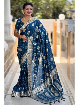 SGF11 - Rama Blue Kanjeevaram Pure Soft Silk Saree with Unstitched Blouse