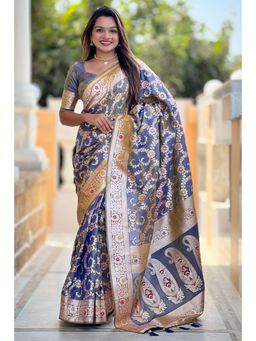 SGF11 - Grey Kanjeevaram Pure Soft Silk Saree with Unstitched Blouse