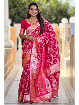 SGF11 - Pink Kanjeevaram Pure Soft Silk Saree with Unstitched Blouse