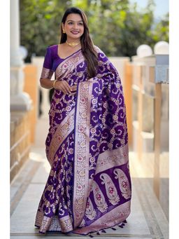 SGF11 - Purple Kanjeevaram Pure Soft Silk Saree with Unstitched Blouse