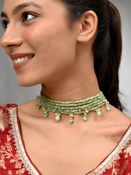 Silvermerc Designs - Green Beaded Choker Necklace With Floral