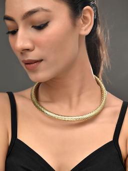 Silvermerc Designs - Gold Textured Snake Chain Choker Necklace