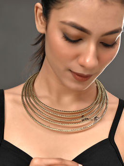 Silvermerc Designs - Gold Multi-Strand Textured Choker Necklace For Women
