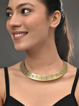 Silvermerc Designs - Floral Engraved Gold Choker Necklace