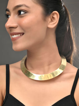 Silvermerc Designs - Gold Crescent Hammered Collar Choker Necklace