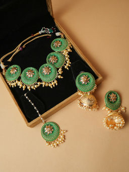 VIRAASI - Handmade Enamel Green Choker Set