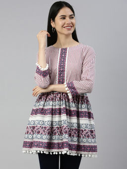 NEERU'S - Striped Round Neck A Line Kurti