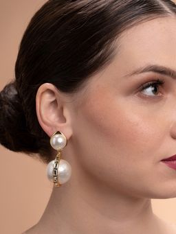 Isharya - Amara Pearl Duo Drop Earrings in 18kt Gold Plated