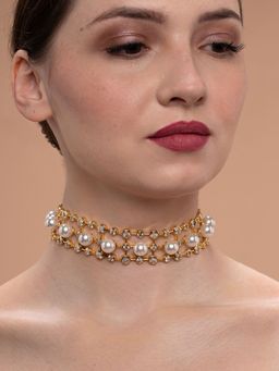 Isharya - Amara Pearl CZ Choker Necklace in 18kt Gold Plated