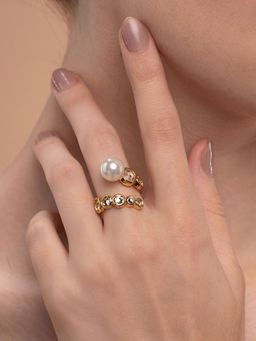 Isharya - Amara Pearl Swirl Ring in 18kt Gold Plated