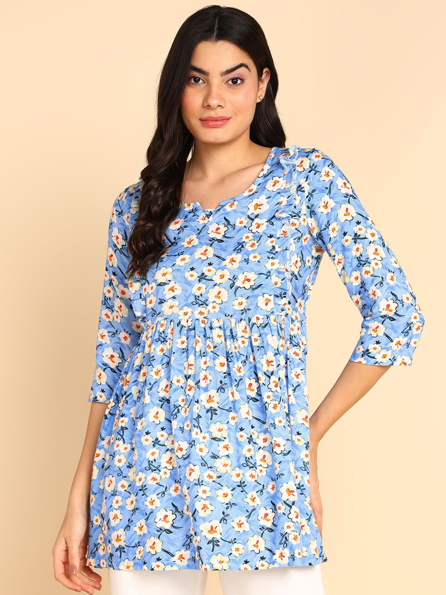 zelena Three Fourth Sleeves Aqua Blue Maternity Top with Pocket-picture-41