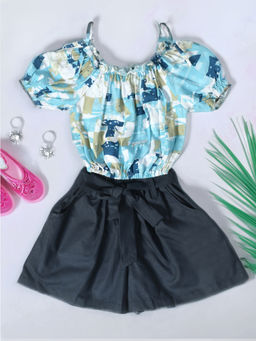 Bella Moda - Girls Multi-Color Printed Fit & Flair Top with Shorts & Belt (Set of 3)