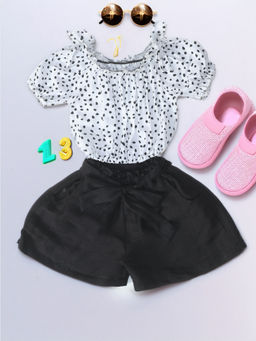 Bella Moda - Girls Black & White Printed Fit & Flair Top with Shorts & Belt (Set of 3)