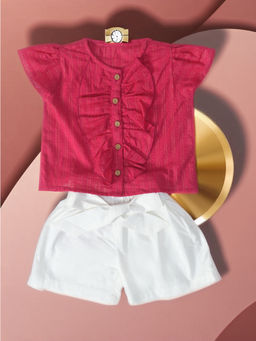 Bella Moda - Girls Pink & Blue Stripes Top with Shorts & Belt (Set of 3)