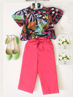 Bella Moda - Girls Multi-Color Printed Top with Pant & Belt (Set of 3)