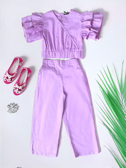Bella Moda - Girls Purple Solid Top with Pant (Set of 2)