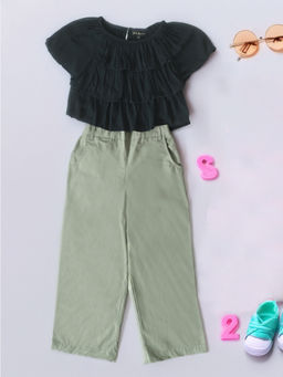 Bella Moda - Girls Black & Green Solid Top with Pant (Set of 2)