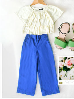 Bella Moda - Girls White & Blue Solid Top with Pant (Set of 2)