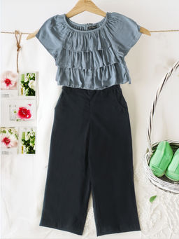 Bella Moda - Girls Grey & Black Solid Top with Pant (Set of 2)