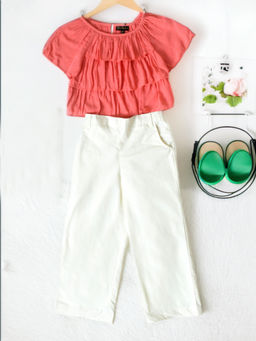 Bella Moda - Girls Peach & White Solid Top with Pant (Set of 2)