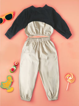 Bella Moda - Girls Black & Beige Solid Top with Pant (Set of 2)