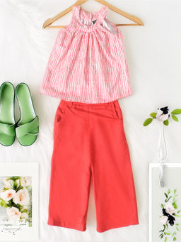 Bella Moda - Girls Red Printed Top with Pant (Set of 2)