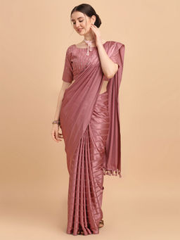 Amrutam Fab - Womens Satin Silk Light Pink Saree With Sequences Unstitched Blouse Piece