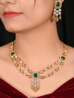 Ratnavali Jewels - Gold Plated CZ AD Studded Green Drop Necklace Jewellery Set with Earrings