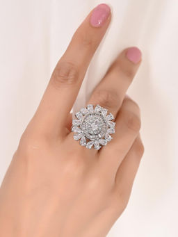 Ratnavali Jewels - Silver Plated CZ AD Studded Glittering Adjustable Ring