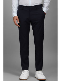 Louis Philippe - Men Navy Blue Slim Fit Solid Flat Front Casual Trouser