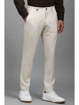 Louis Philippe - Men Beige Slim Fit Solid Flat Front Casual Trouser