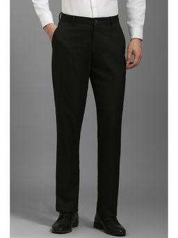 Louis Philippe - Men Black Regular Fit Solid Flat Front Formal Trouser