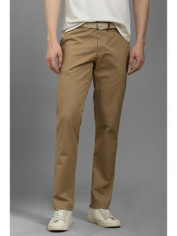 Louis Philippe - Men Khaki Slim Fit Textured Flat Front Casual Trouser