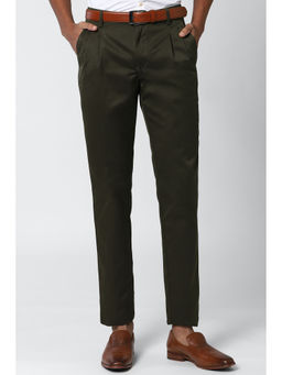 Peter England - Men Olive Solid Regular Fit Formal Trouser