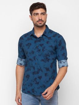 Spykar - Indigo Blue Cotton Full Sleeve Printed Shirt for Men