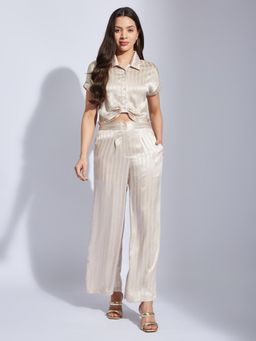 Latin Quarters - Women Green Stripes Collar Casual Co-Ord Set