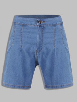 DOLCE CRUDO - Women's Blue Flared High-Rise Regular-Length Stretchable Denim Shorts