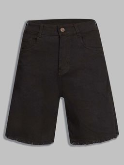 DOLCE CRUDO - Women's Black Regular High Rise Above Knee Stretchable Denim Shorts