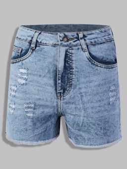 DOLCE CRUDO - Women's Light Blue Relaxed Fit Mid Rise Regular Denim Shorts