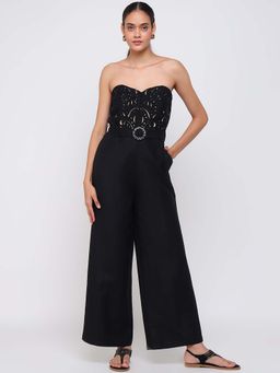 Cover Story - Black Cutwork Jumpsuit with Belt